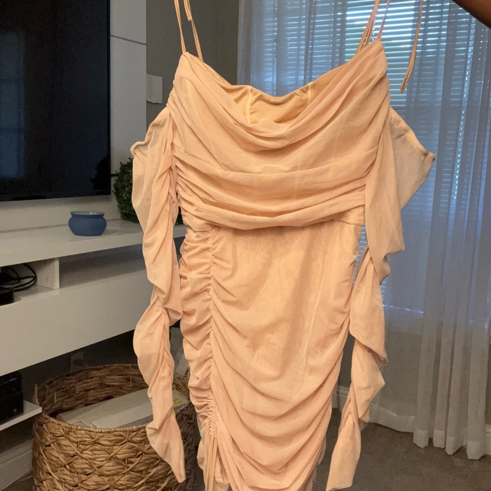 Oh Polly Blush Ruched Mini Dress